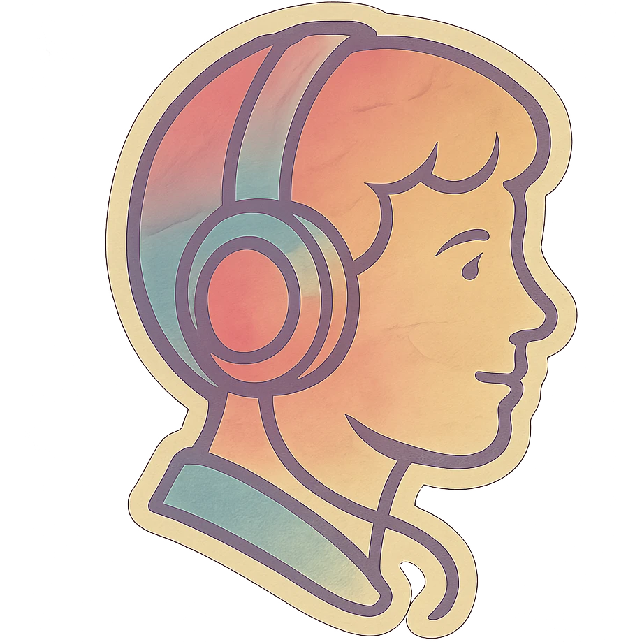 person with short hair and headphones, soft line avatar style, gentle lines and pastel hues emoji