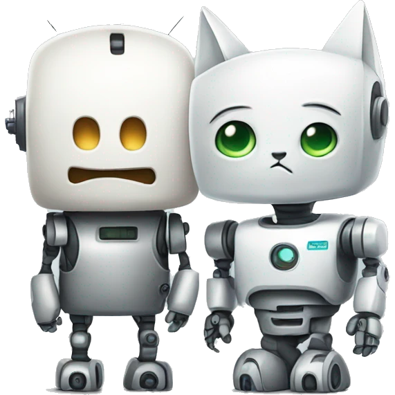 Frowny robot next to white kittwn emoji