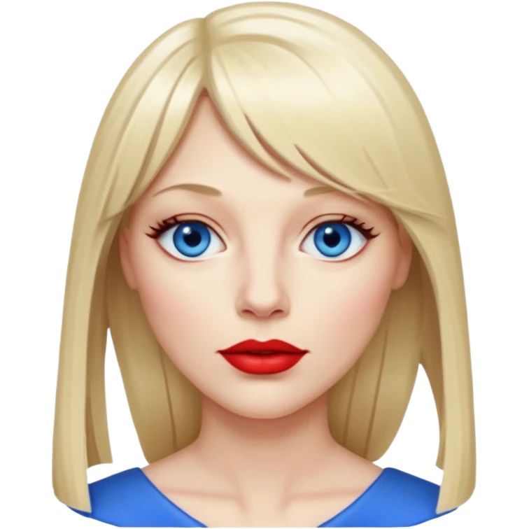 40 yr old white woman, pale skin, long straight blond hair parted in center, blue eyes, bangs emoji