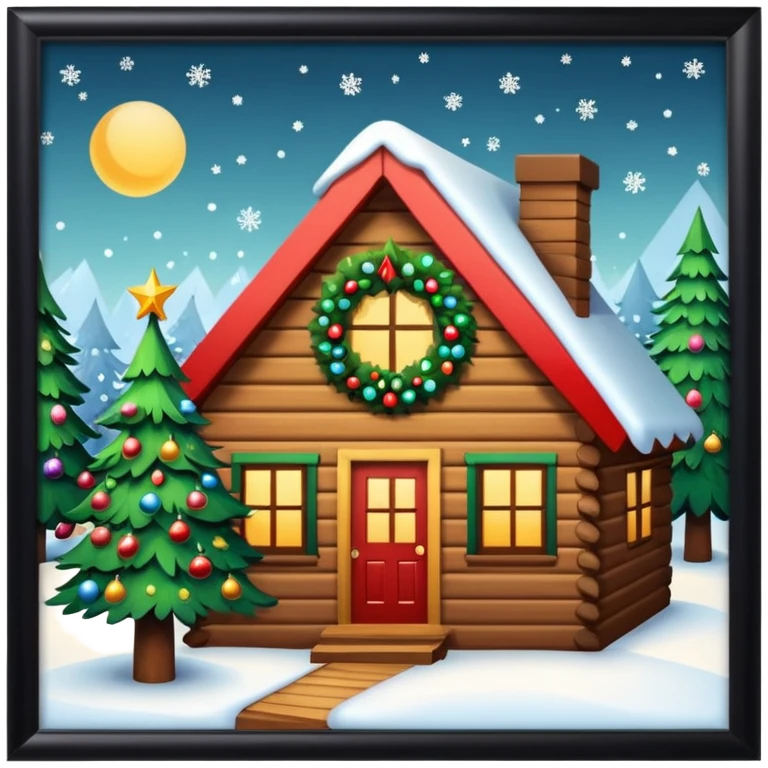 Realistic Beautiful Christian Christmas tree in a cabin emoji