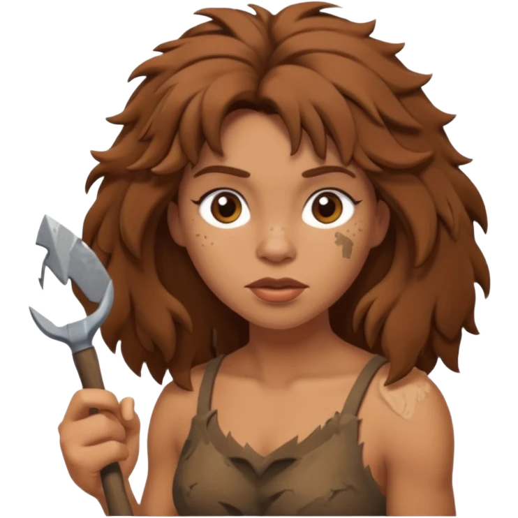 cartoon cavewoman with messy hair and a stone tool emoji