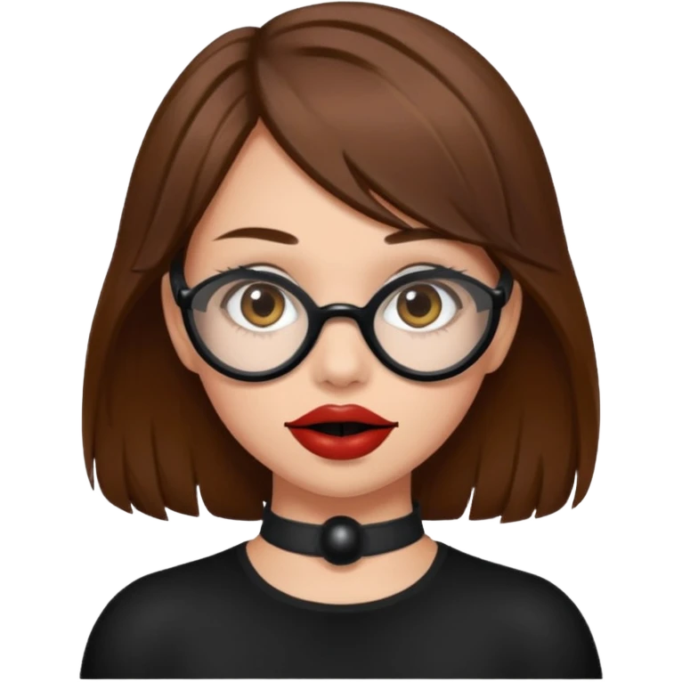 Ball gag in brown hair girls mouth bdsm emoji