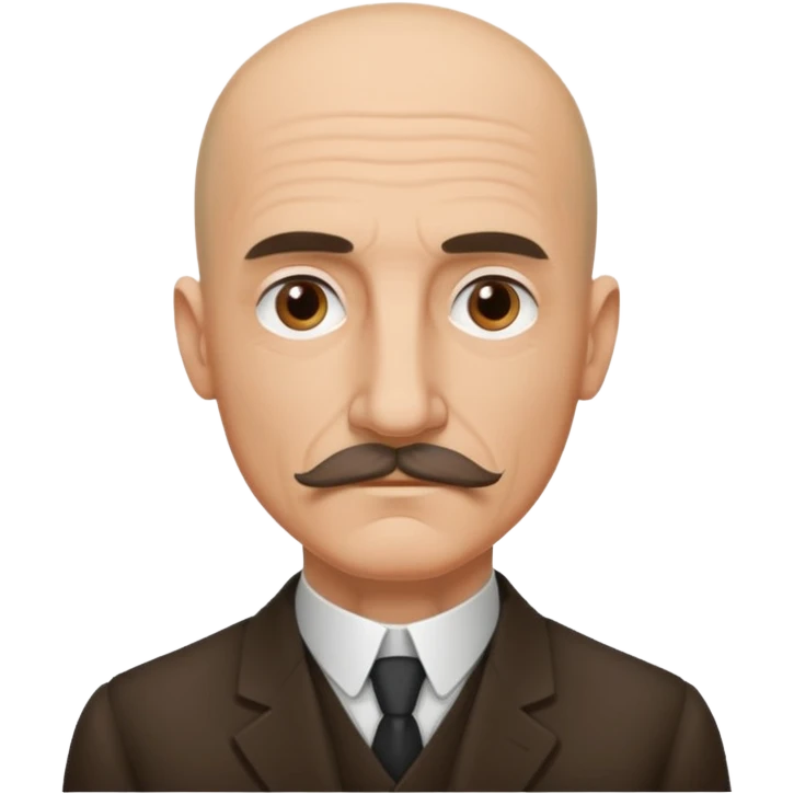 Henri Bergson, bald head, mustache, thoughtful look, minimalist vector art, iOS emoji style emoji