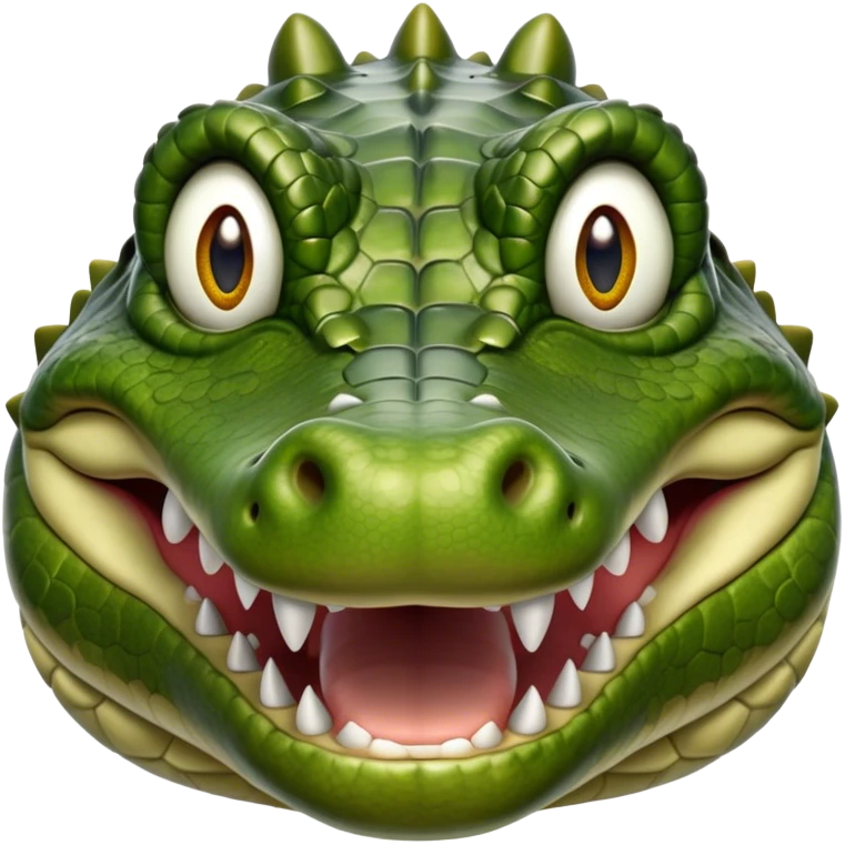 Cinematic Realistic Noble Crocodile Portrait Emoji, Poised and formidable, with a massive, muscular build and a rugged, intricately textured scaly hide in deep olive-green with natural camouflaged patterns, a powerful, fearsome jaw and piercing, ancient eyes rendered in lifelike detail, high shine, intelligent and imposing, styled with an air of primal authority, focused and attentive, soft glowing outline, capturing the essence of a watchful and confident crocodile that appears ready to surge out of the screen with effortless power! emoji