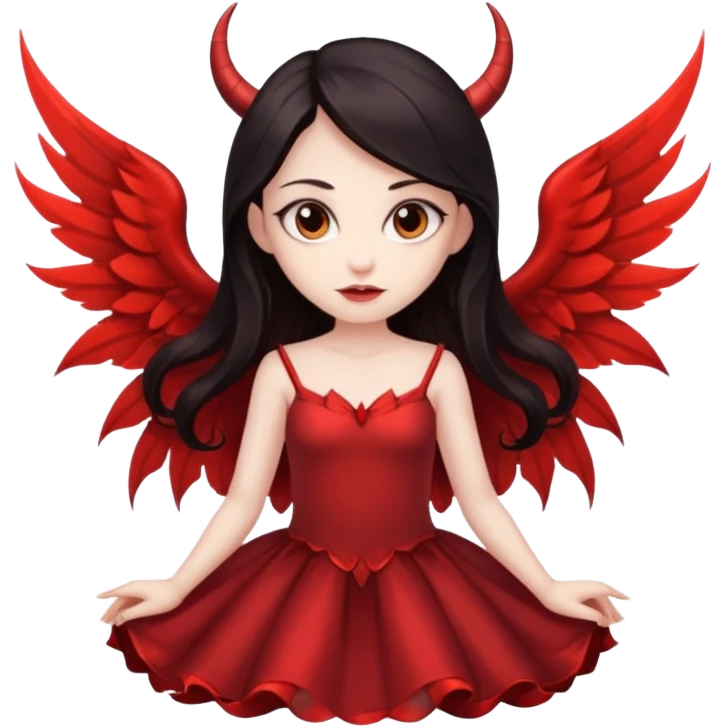 Pretty Long dark hair, slanty brown eyes, devil fairy with big wings and isolated dress emoji
