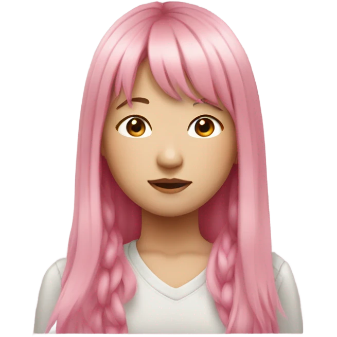 teenage Asian girl with long pink hair with bangs emoji