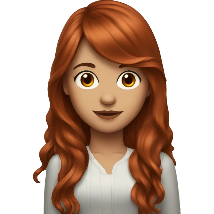 beautiful girl with long red brown hair and curtain bangs emoji
