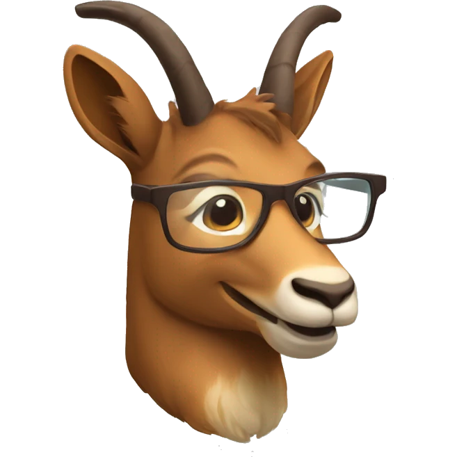happy smart smiling brown chamois with horns with glasses right profile emoji