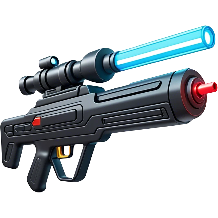 Clash of Clans aesthetic: Cinematic Playful Laser Rifle Emoji, rendered in a 3D vector-style similar to standard emojis with minimal shading and bold, simplified shapes. A compact, sleek energy weapon with futuristic contours and a glowing barrel, softly glowing with a sci-fi battle charm. Simplified yet unmistakably iconic, highly detailed and consistent, glowing with a soft pulsating radiance and high shine. Stylized with a touch of cosmic engineering and a soft glowing outline, capturing the essence of a cutting-edge energy armament with a playful, dynamic aura! emoji