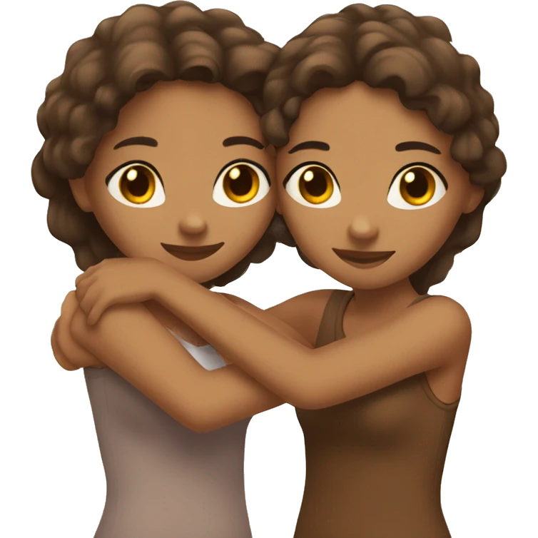 two girl best friends hugging one brown skinned with long dark hair and one light brown skinned with short brown hair emoji