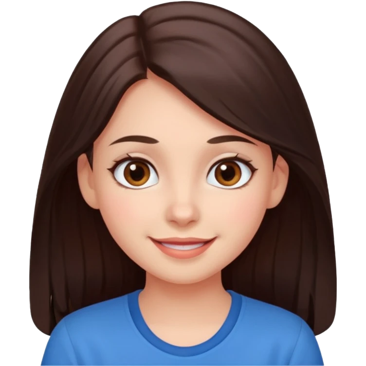 An emoji ios 18 featuring a girl with dark brown long hair, brown big eyes, light pinkish skin, red cheeks,  emoji