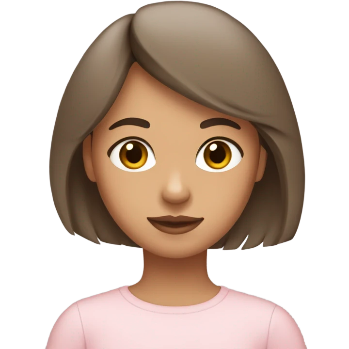 olive skin girl, with medium brown hair and a fringe wearing pale pink clothes emoji