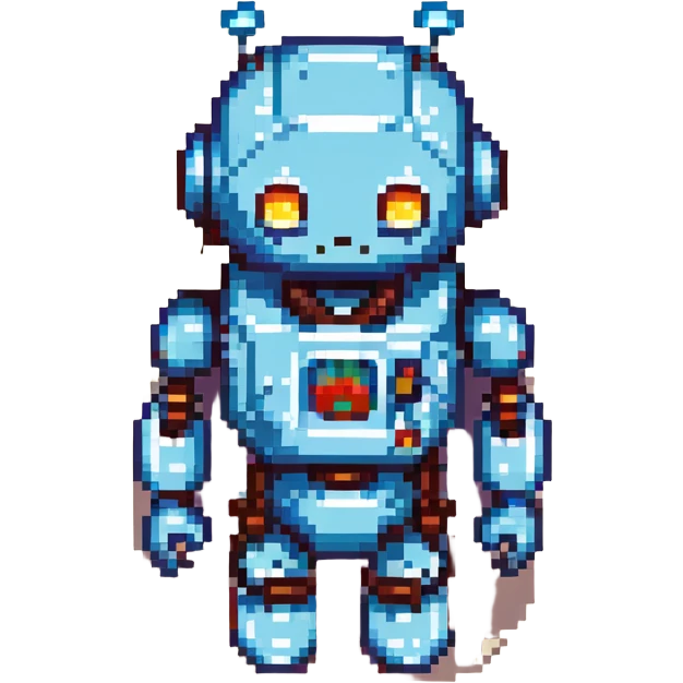 retro style robot character pixel art emoji