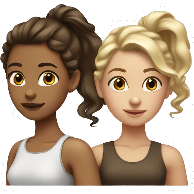 three girls blonde ponytail, brown curls, dark brown long hair  emoji