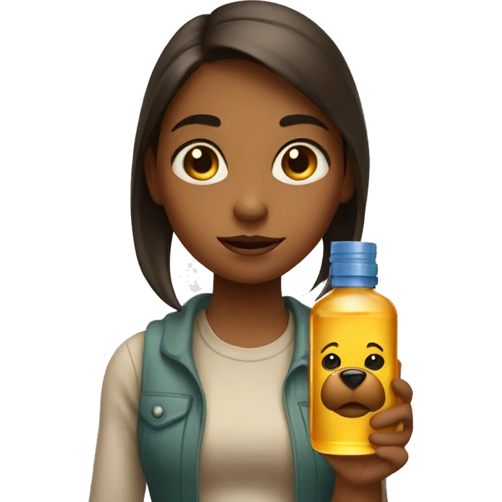 a girl rolling her eyes with a bear oil bottle in hand  emoji