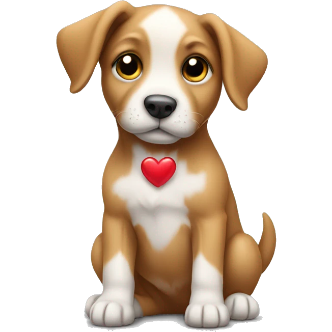 Puppy holding a heart emoji