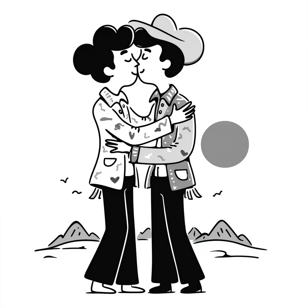 two cowboys, both men, kissing emoji