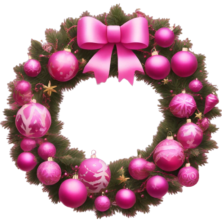 Hot pink Christmas wreath, with light pink ornaments emoji