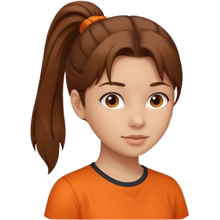 brown hair girl with orange shirt and pony tail emoji