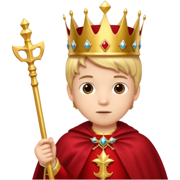 A young noble boy wearing a shiny gold crown and royal cape.
























 emoji