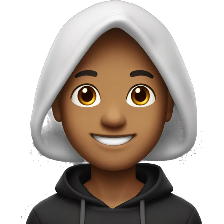 A 3D Memoji of a boy with a friendly expression, wearing a black hoodie and waving while saying "hi". The Memoji should have vibrant and expressive facial features with realistic fare skin, long hair emoji