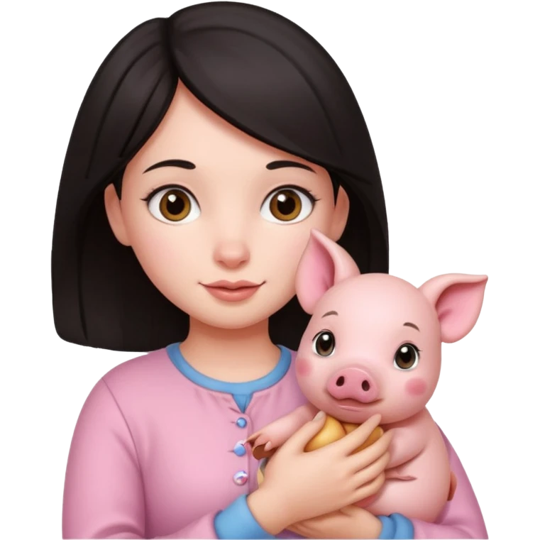Ragazza bella mora con piccolo maialino  emoji