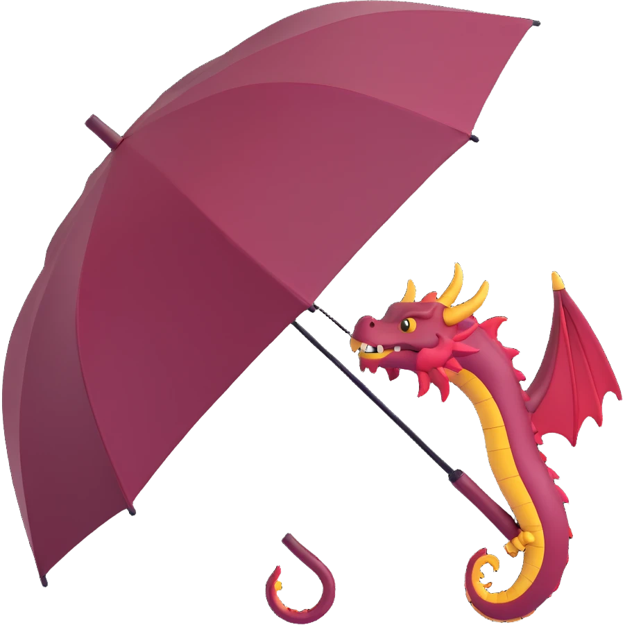 burgundy umbrella with a dragon design in 3D emoji style emoji