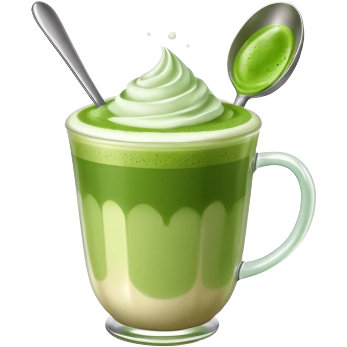 matcha latte with foam and spoon emoji