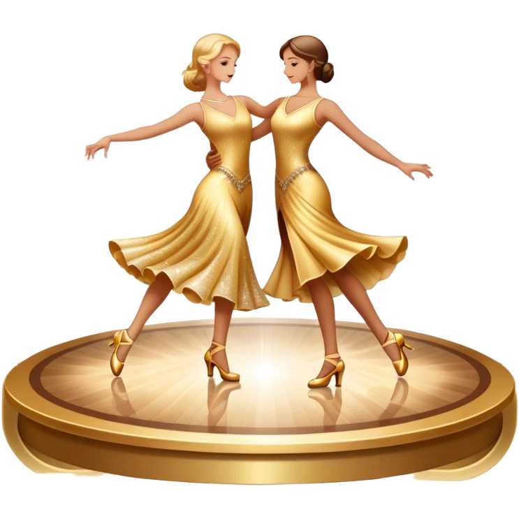 Humanless Icon for Ballroom Dance: elegant ballroom dance shoes, a sparkling dress, and a dance floor with a spotlight. The icon should capture the grace and elegance of ballroom dancing, with emphasis on movement and rhythm. Transparent background. emoji