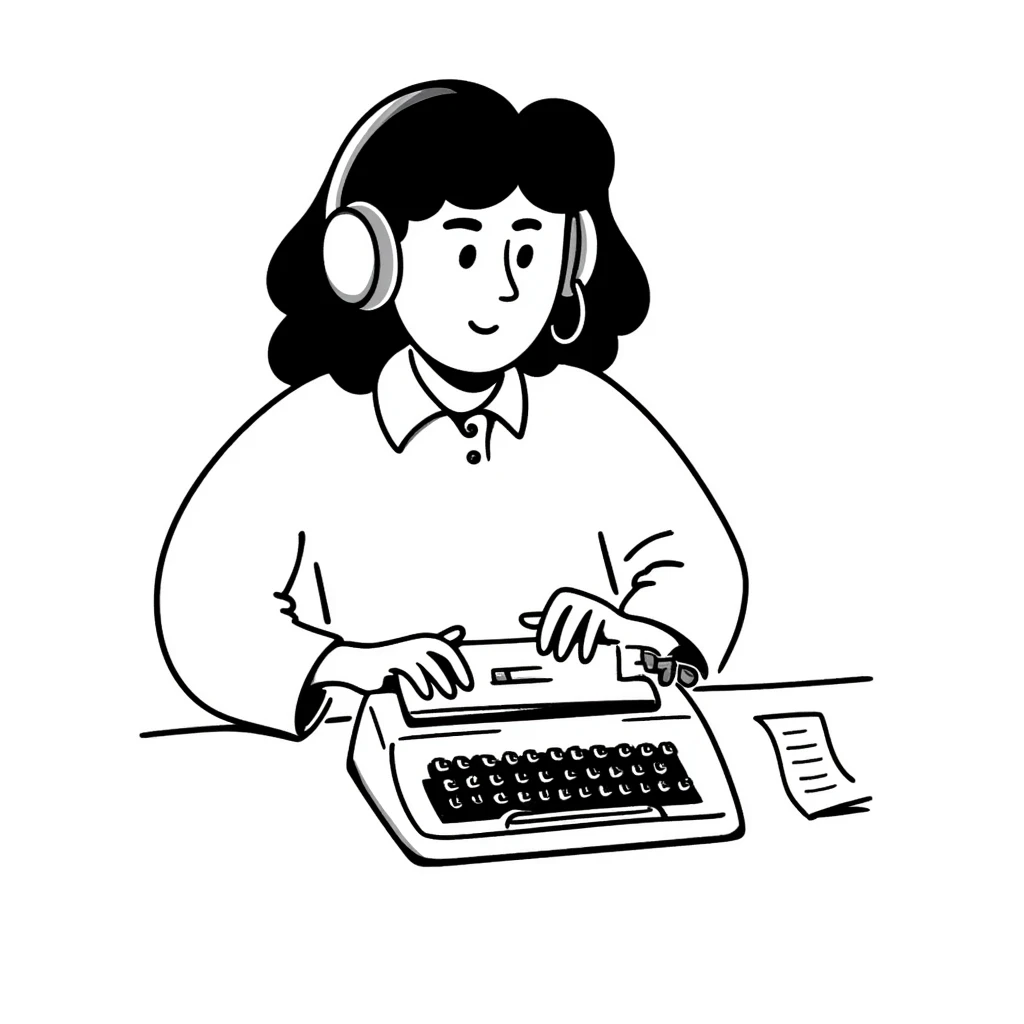 A person typing on a typewriter while wearing big wired headphones

 emoji
