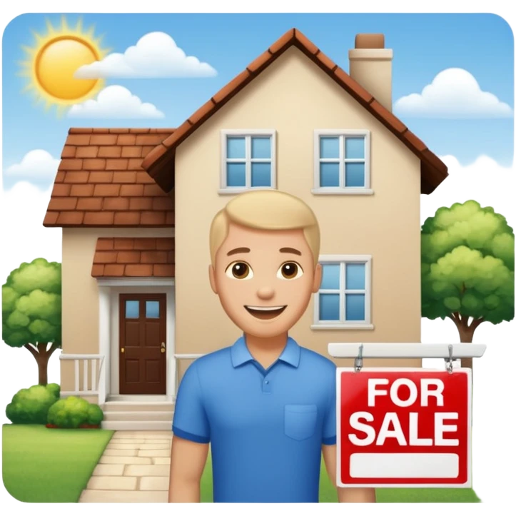 emoji de bienes y raices, un hombre y una casa en "venta for sale" emoji