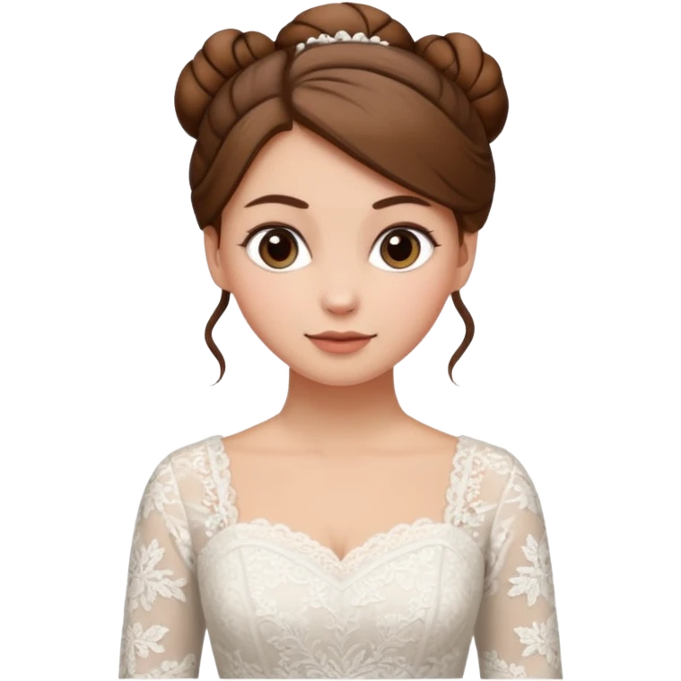 Chica blanca, pelo castaño con mondongos recogido, vestido novia invierno emoji