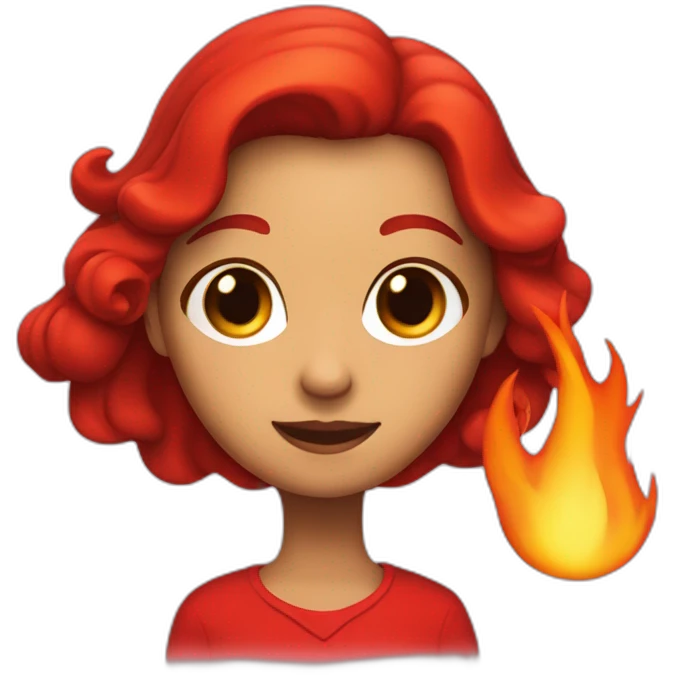the girl in red with fire in the hand emoji