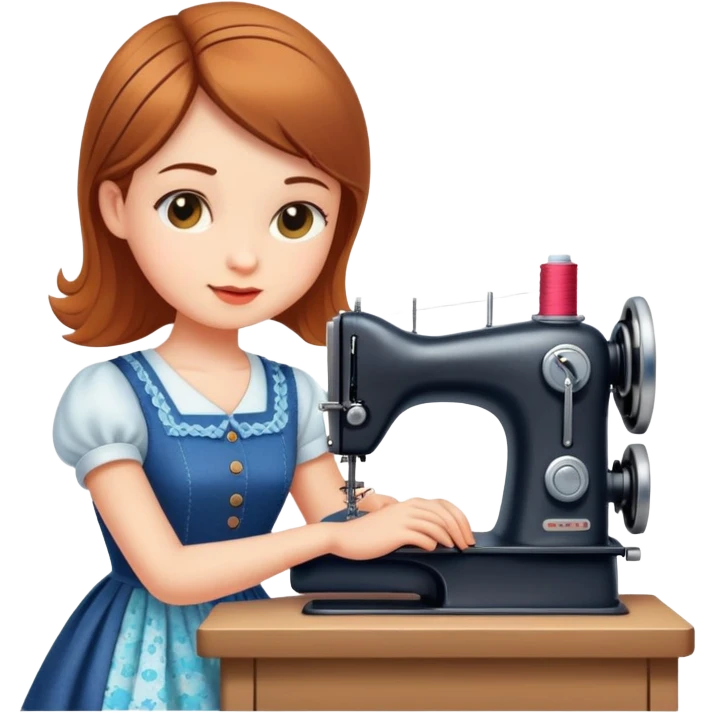 Девушка шьет платье на швейной машинке emoji