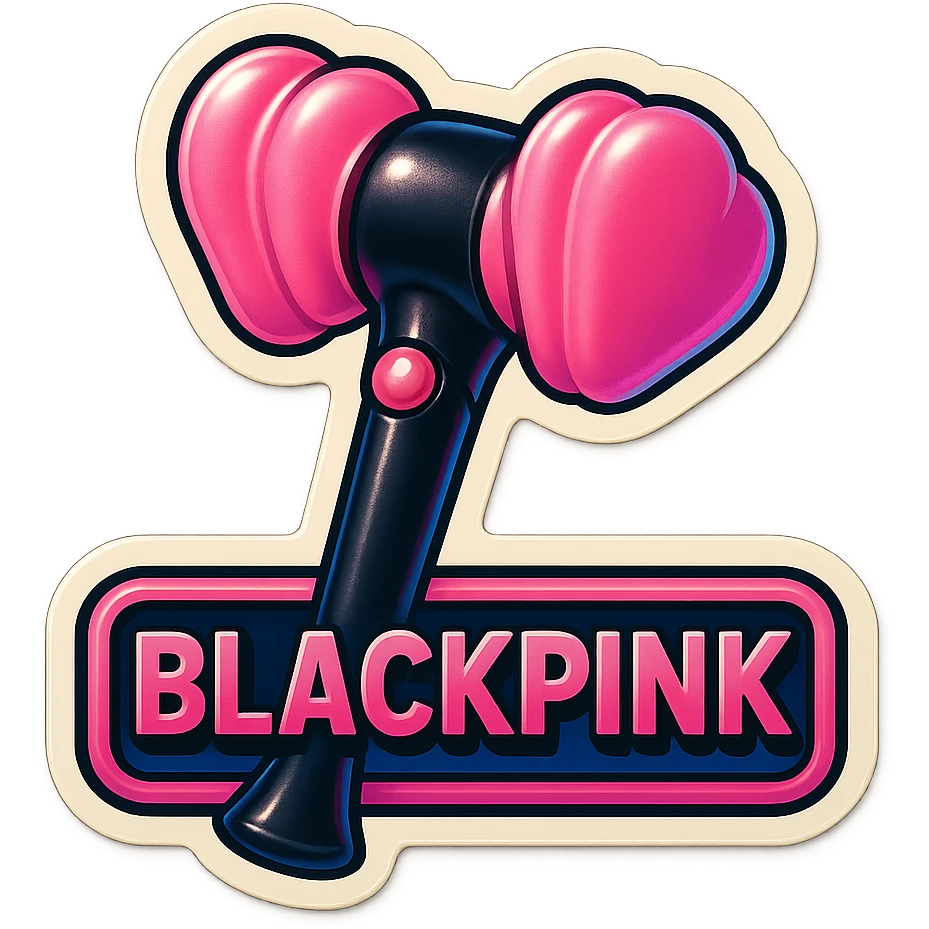 BLACKPINK K-pop retro sticker, black and pink lightstick, iconic, fun, vintage sticker style emoji
