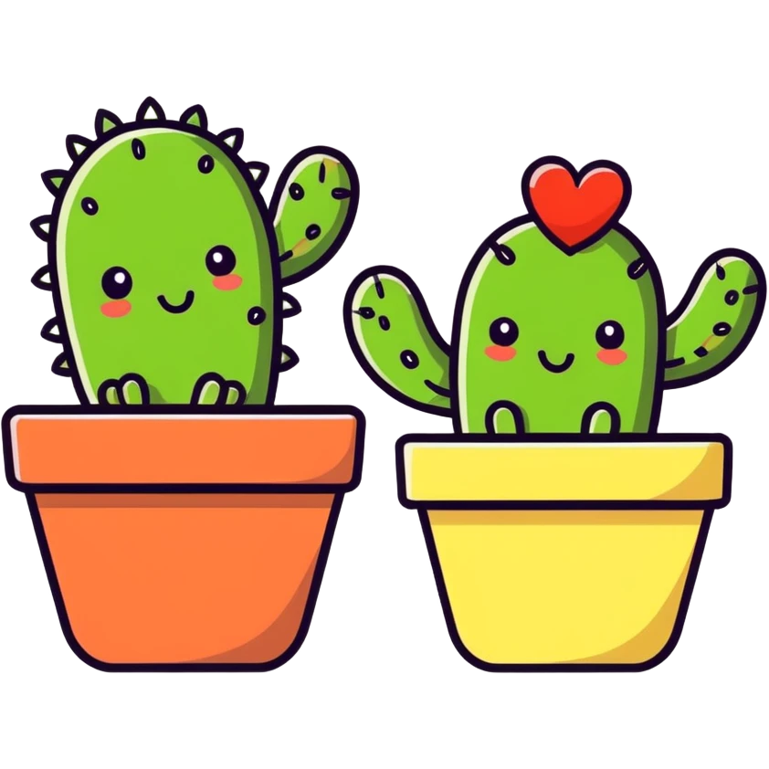 Two Happy Cactus best friends with heart eyes in a pot emoji