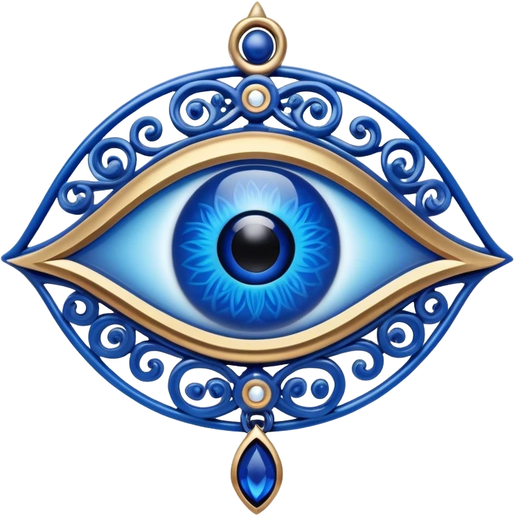 Cinematic Realistic depiction of a classic Evil Eye talisman, rendered with intricate details and vibrant blue hues, set against a soft, ethereal backdrop that underscores its protective symbolism emoji