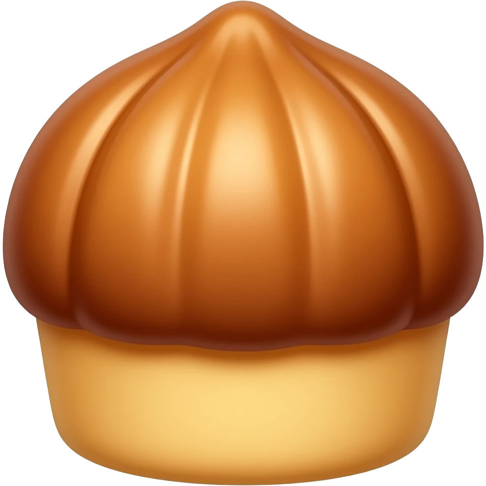 kawaii butter cake emoji, chestnut-shaped butter cake pastry, one solid piece baked pastry, three finger pressed ridges on the top, caramelized golden brown butter crust, smooth baked surface, no frosting, no glaze, not a cupcake, simple emoji icon style emoji