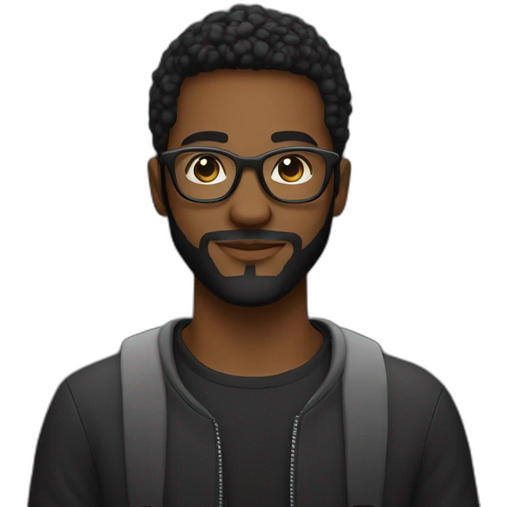 Young Black Male Programmer With Beard & Round Glasses Wearing All Black emoji