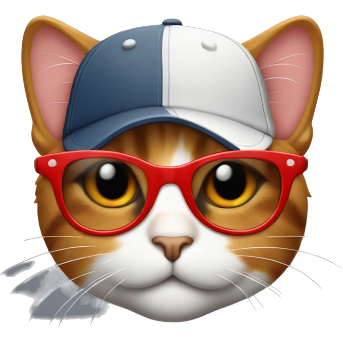 Calico cat with red sunglasses and backward baseball cap emoji