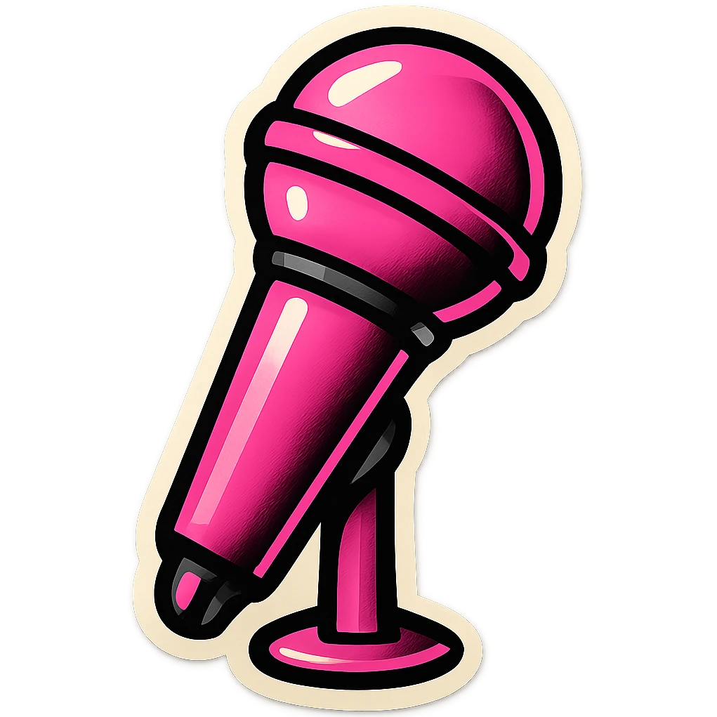 retro sticker style microphone with black and pink accents, bold outlines, playful and musical, BLACKPINK inspired emoji