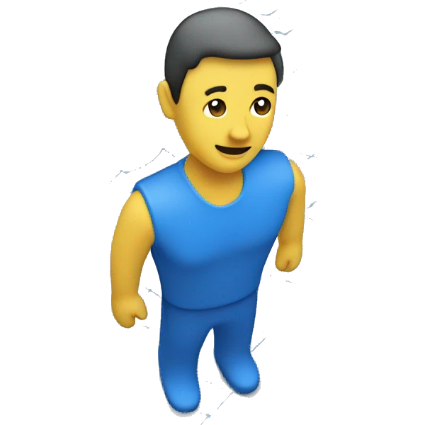 3D blue line grid, right angle, showing depth and space. In the middle of the grid is a small emoji human man emoji