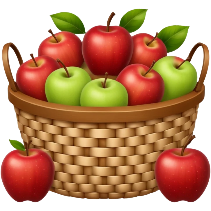 woven basket with apples and white checkered cloth, brown emoji