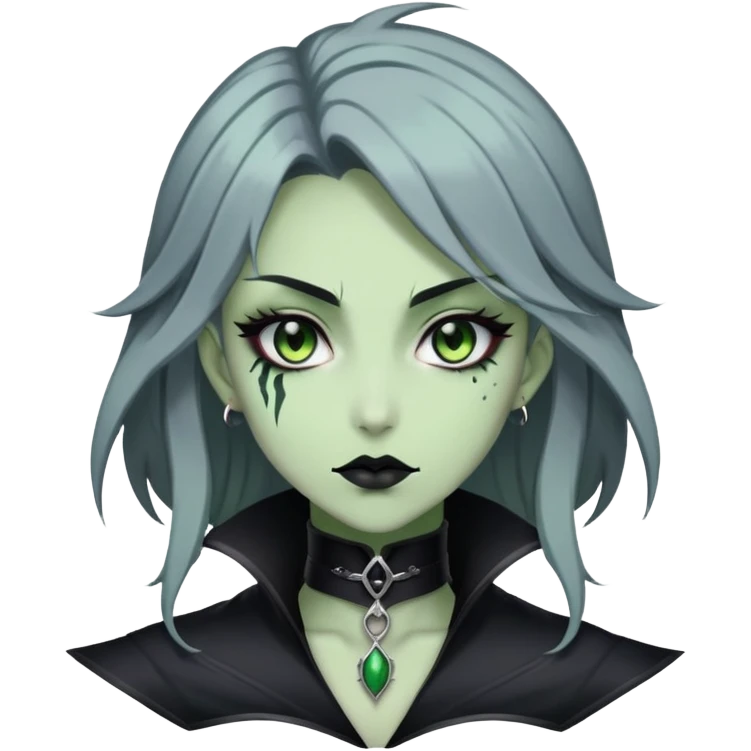 Beautiful ethereal Gorgeous Vampiric Edgy Anime Lady With Black grey green  emoji