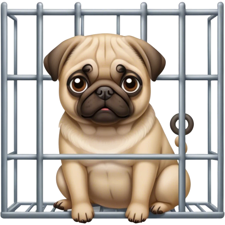 pug in a cage, head and body completely behind bars emoji