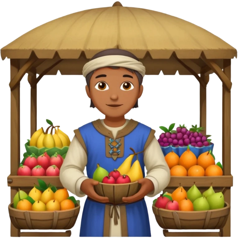 merchant in medieval time with fruit stand emoji