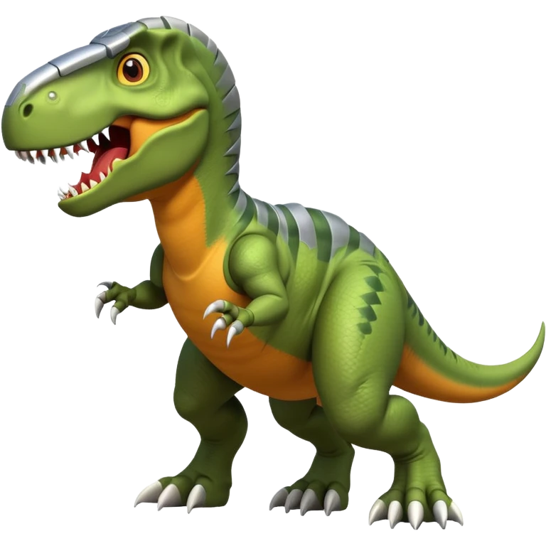 fierce rocket-propelled dinosaur, armored T-rex, rocket thrusters, intense eyes, dynamic action pose, 3D cartoon, mobile game icon style, clean background, no text, no watermark
 emoji
