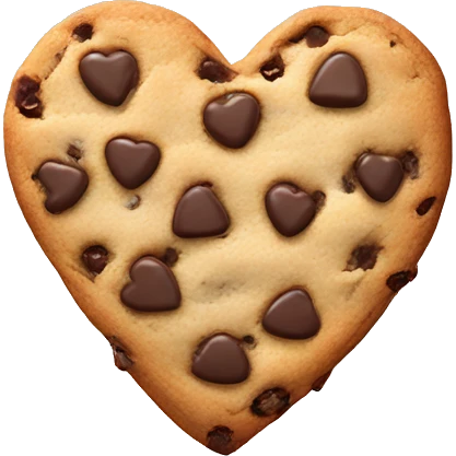Realistic heart shaped chocolate chip cookie isolated.  emoji