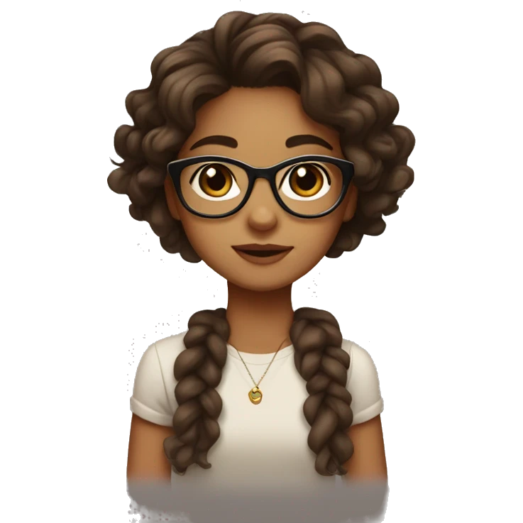 Girl with Brown wavy hair, Brown eyes, cute glasses, cute earrings, cute eye lashes emoji
