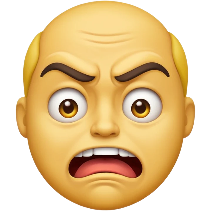 A Classic emoji, yellow character. Extreme disgust/ confusion. One eyebrow raised, one eyebrow lowered in anger. With a deep sneer on the mouth. emoji